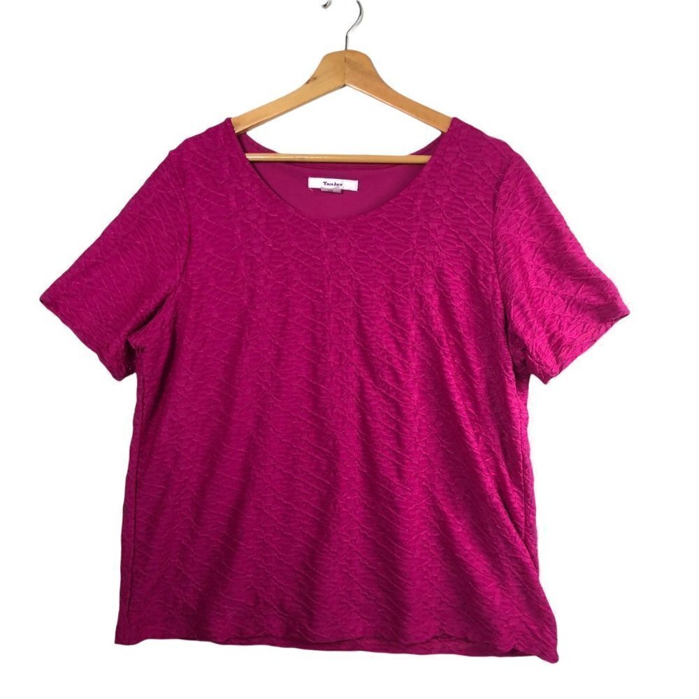 𝅺TANJAY Short Sleeve Top Tee Dark Pink Textured Crewneck size Large L